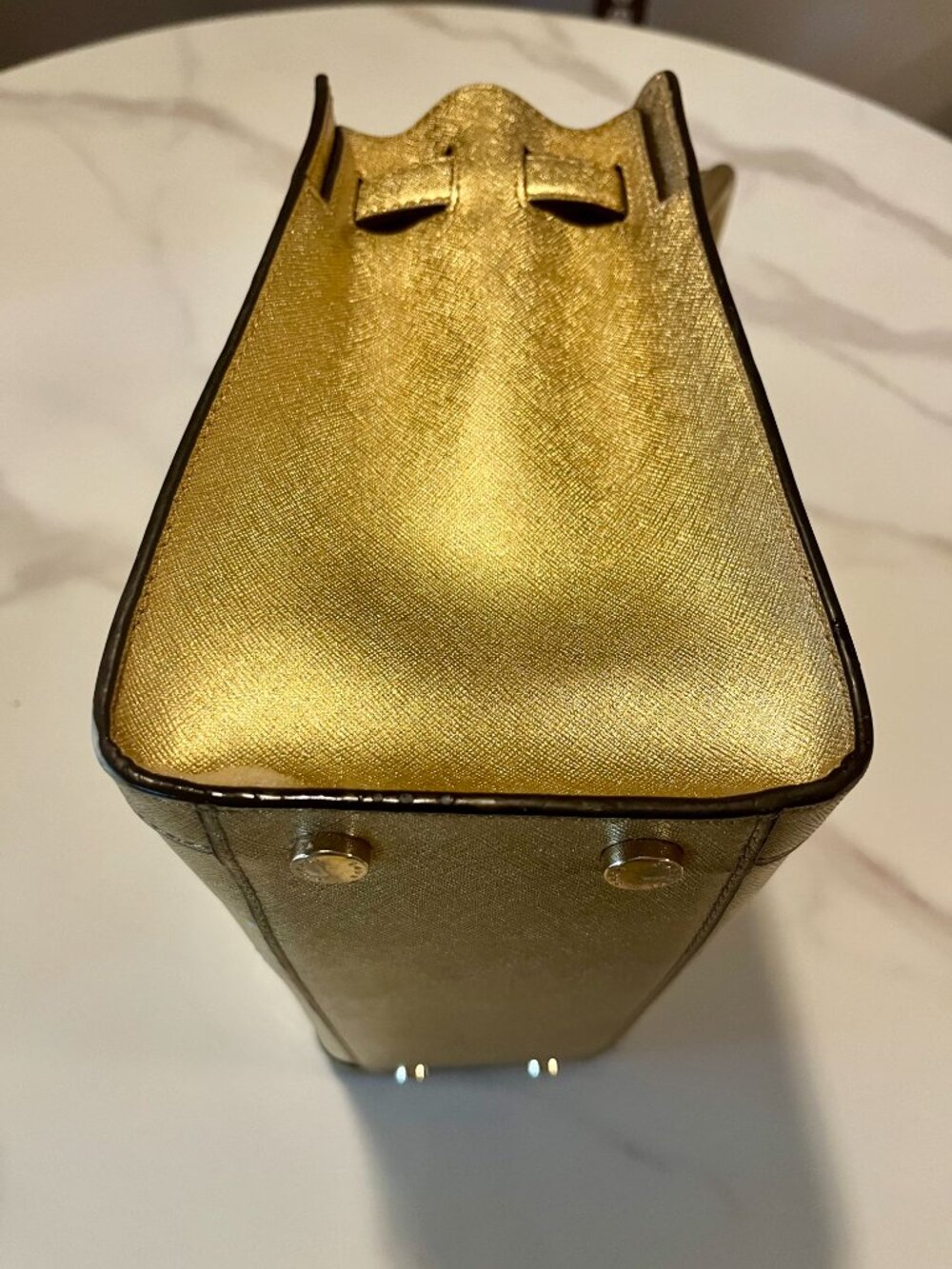 Michael Kors Dillon Metallic Gold Saffiano Leather Satchel – NWOT + Dust Bag - Picture 9 of 15